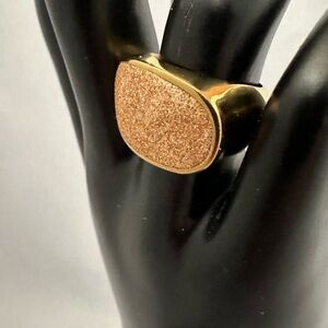 Gold tone stainless steel ring with sparkle top